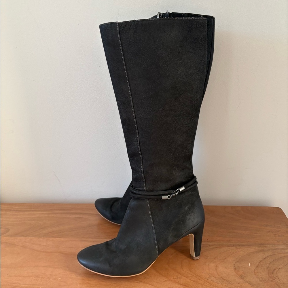 Ecco Nephi Tall Leather Heeled Boots Black Size 37